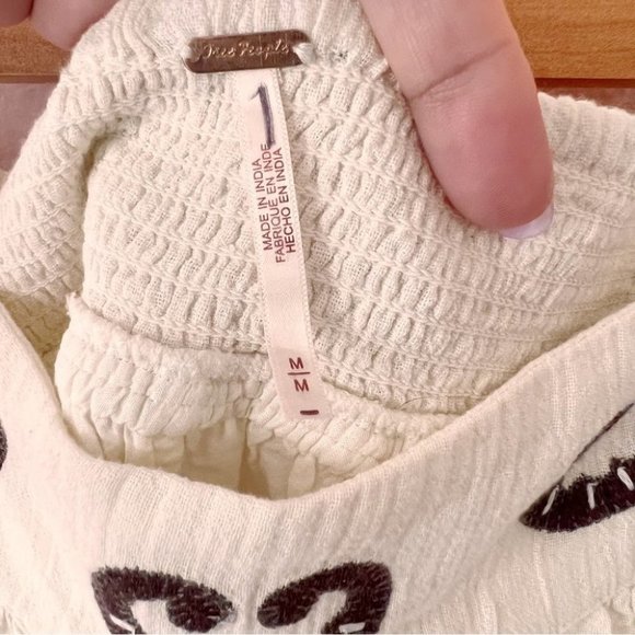 FREE People Kai Embroidered Cropped Top Pants Set Cream Brown Medium New - Picture 11 of 12